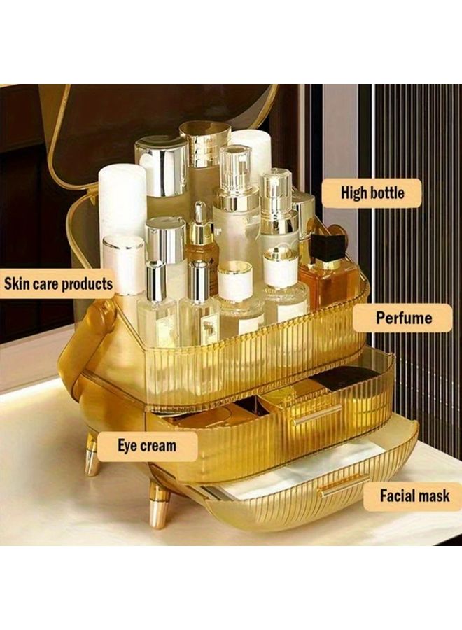 Golden Transparent Makeup Storage Box Vanity Organizer With Lid Bathroom Countertop Desk - Image 5